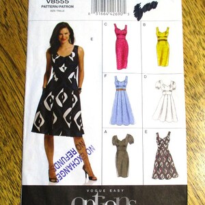 RETRO Style Midriff Dress, Fit and Flare Wiggle Gown with Slim or Full Skirt - Size (8 - 14) - UNCUT ff Sewing Pattern Vogue 8555