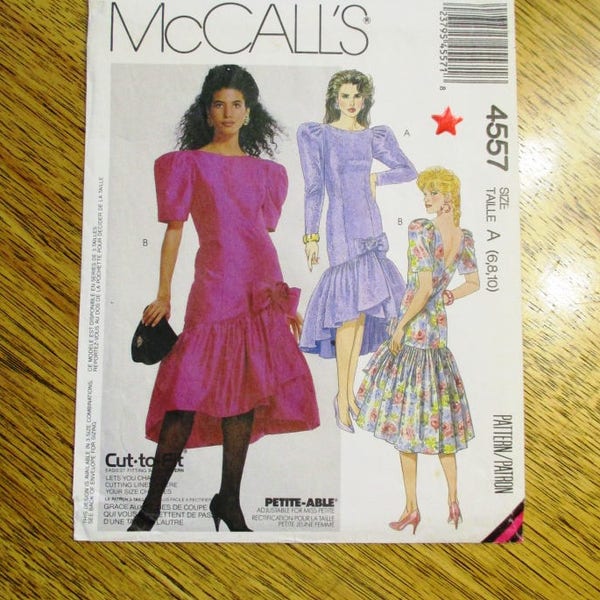 Retro 1980's Dropped Waist Formal Dress, Ruffled Mermaid Gown - Size (6 - 8 - 10) - VINTAGE Sewing Pattern McCalls 4557