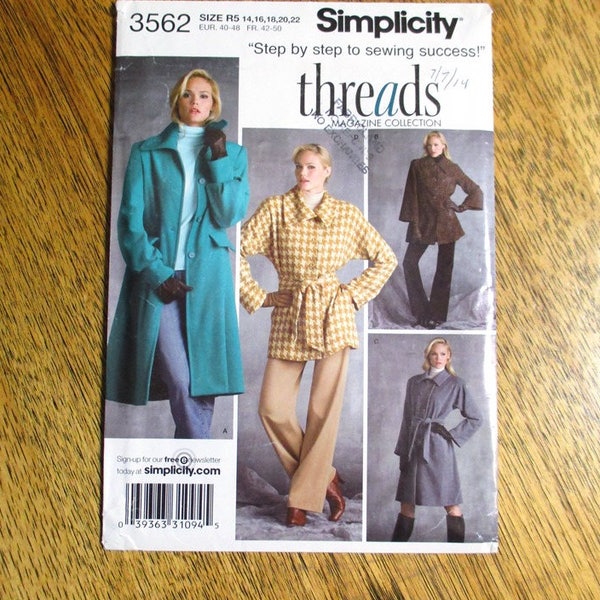 DESIGNER Trench Coat w/ Puff Sleeves / BOHO Spring Outer Coat - Plus Size (14 - 22) - UNCUT ff Sewing Pattern Simplicity 3562
