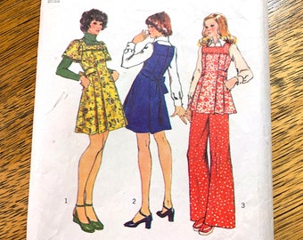 BOHO 70s Yoked Jumper Dress and Wide Legged Pants - Size 14 (Bust 36") - VINTAGE Sewing Pattern Simplicity 5808