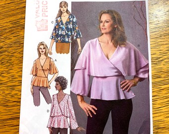 CHIC Bare Shoulder Peplum Blouse, Draped Ruffle Top - Plus Size (14 - 22) - UNCUT ff Sewing Pattern Butterick 6594