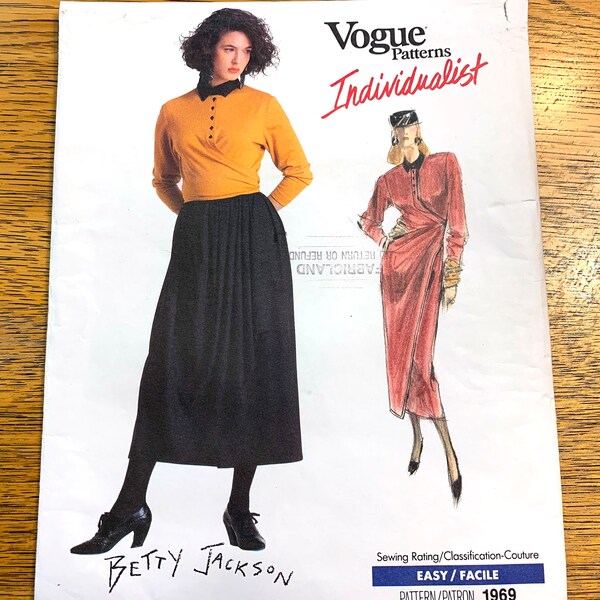 INDIVIDUALIST 80s Big Shoulder Wrap Dress, Pleated Skirt & Top - Size 8 (Bust 31.5") - UNCUT ff Sewing Pattern Vogue 1969