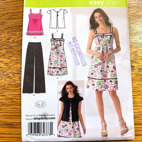 EASY Empire Line Sundress, Palazzo Pants & Cap Sleeve Jacket - Choose Your Size - UNCUT ff Sewing Pattern Simplicity 2373
