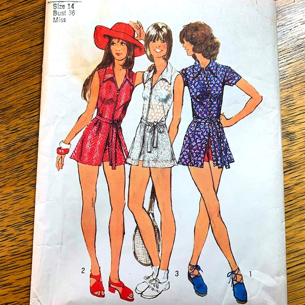 Vintage 1970s Mini Tennis Dress and High Waisted Short Shorts - Size 14 (Bust 36") - VINTAGE Sewing Pattern Simplicity 5013