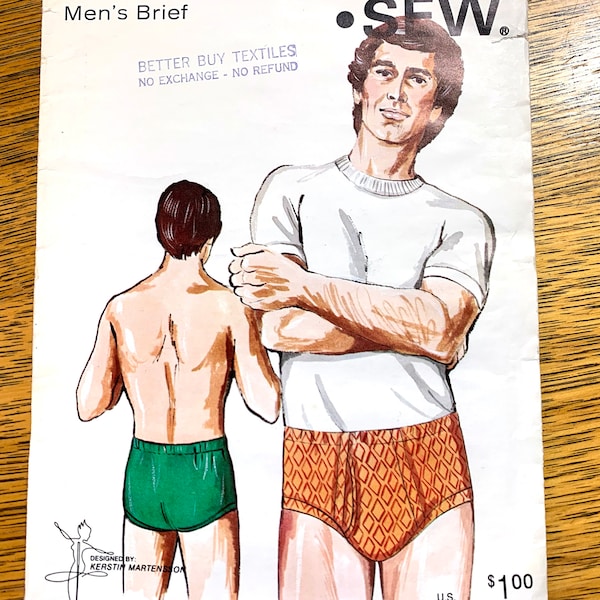 1970s Mens Knit Briefs, DIY Y Front Under Wear - Size (36 - 42) - VINTAGE Sewing Pattern Kwik Sew 423