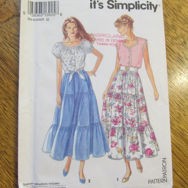 Misses' EASY Peasant Top or Sweetheart Tank Top & Tiered BOHO Skirt wit Ruffles - All Sizes Pt - Xl - UNCUT Sewing Pattern Simplicity 8361