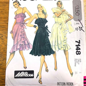 1980s Designer Ruffle Dress by Bob Mackie - Choose Size (5 or 6) - VINTAGE Sewing Pattern McCalls 7148