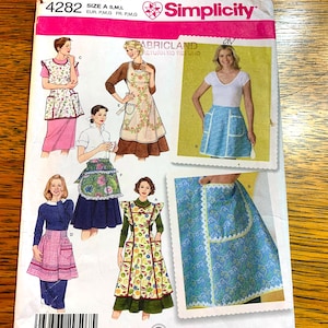 DIY Retro Style Kitchen Aprons, Ruffle Bibbed Coverall Smock - Size (S - M - L) - UNCUT ff Sewing Pattern Simplicity 4282