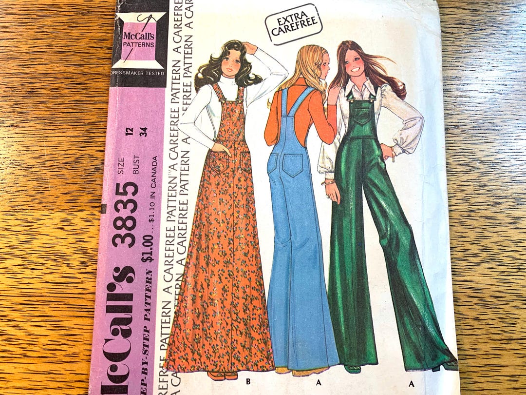 Vintage 70s BOHO Wide Leg Overalls and Maxi Fit and Flare Jumper Dress ...