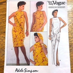 CHIC 1980s Sleeveless Summer Dress with Draped Scarf - Size 10 (Bust 32.5") - VINTAGE Sewing Pattern Vogue 1346