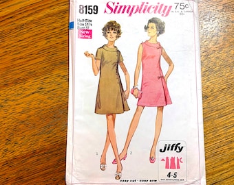 Vintage 1960s Jiffy Asymmetrical A Line Mini Dress - Half Size 14.5 (Bust 37") - UNCUT ff Sewing Pattern Simplicity 8159