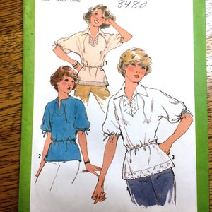 BOHO 70s Peasant Kimono Blouse, Peplum Top - Size Small (10 - 12) - UNCUT ff Sewing Pattern Simplicity 8340