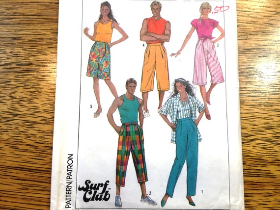 FUNKY 80s Pull on Surf Shorts & Capri Pants Unisex Size L or XL UNCUT Ff  Sewing Pattern Simplicity 7959 