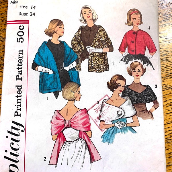 CHIC 1960s Evening Stole, Cardigan & Shrug - Size 14 (Bust 34") - VINTAGE Sewing Pattern Simplicity 4216