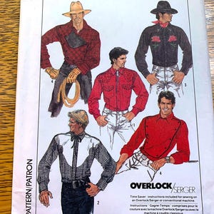 VINTAGE 1980s Cowboy Shirt with Shaped Yokes, Country Western Bias Cut Bib - Men's Chest 40 - UNCUT ff Sewing Pattern Simplicity 8473