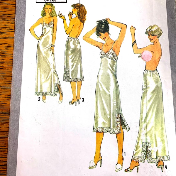 1970s Burlesque Lingerie: Full Slip with Bra Cups, Half Slip - Size (6 - 8) - UNCUT ff Sewing Pattern Simplicity 8862