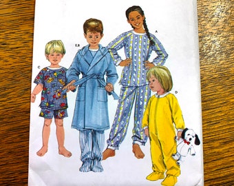 DIY Kid's Sleepwear: Pajamas, Romper & Robe - Childs Size (1/2 - 1 - 2) - UNCUT ff Sewing Pattern Simplicity 5874