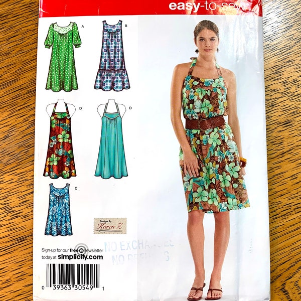 EASY Halter Sundress, Yoked Summer Dress with Ruffle Hemline - Plus Size (20W - 28W) - UNCUT ff Sewing Pattern Simplicity 3778