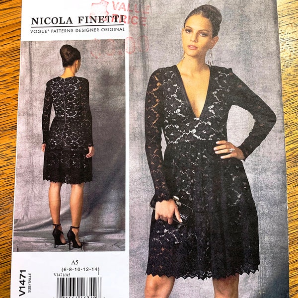 Robe élégante en dentelle avec ourlet à volants par Nicola Finetti - Choisissez votre taille - motif non coupé ff Vogue 1471