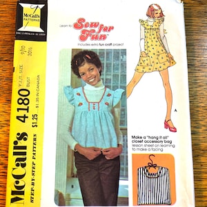 Vintage 1970s Yoked Pop Top with Shoulder Ruffles, Mini Dress with Pockets - Size 9/10 (Bust 30.5") - UNCUT ff Sewing Pattern McCalls 4180