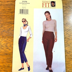 May include: A sewing pattern labelled "7179" showing two trouser designs. The pattern includes sizes D-E-F. The text "TODAY'S FIT by SANDRA BETZINA" is also visible.