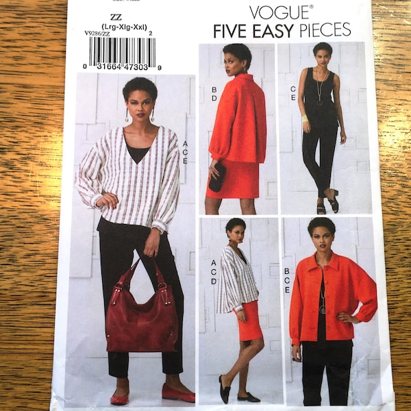 CHIC A Line Swing Top, Tank Top, Fitted Skirt & Tapered Pants - Size (L - Xl - Xxl) - UNCUT ff Sewing Pattern Vogue 9286