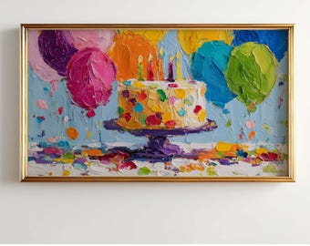 Birthday Cake Frame TV Art for Birthday Celebration | Party Cake Painting | Birthday Party TV Art | Instant Download for Samsung Frame TV
