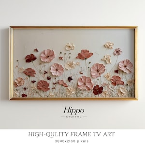 Fall Wildflower Frame TV Art, Autumn Floral Oil Painting, Blush Pink Burgundy Flowers, Vintage Samsung Frame TV Art