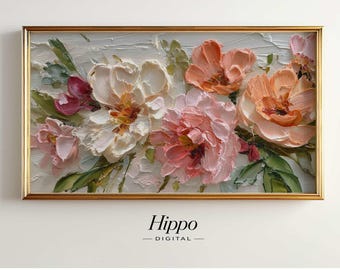 Pink Peony Frame TV Art, Floral Oil Painting Samsung Frame TV Art 4K, Romantic Cottagecore Wall Decor, Vintage Flower Digital Download