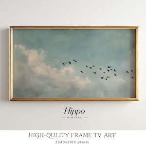 Vintage Bird Sky Frame TV Art, minimalistische Blue Sky Wall Art, Samsung Frame TV Art 4K, esthetic Cloud Birds Decor