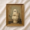 Funny Ghost On Toilet Halloween Wall Art Printable, Spooky Bathroom Decor, Vintage Ghost Bathroom Poster, Dark Academia Halloween Print product logo