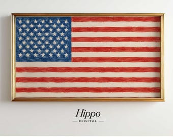 Patriotic Frame TV Art, American Flag Painting, 4th of July TV Art, Vintage USA Flag, Oil Pastel Samsung Frame Screensaver