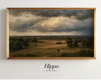 Barbizon Landscape Frame TV Art, Moody Countryside Painting, Dramatic Sky Wall Art, Samsung Frame TV Digital Download