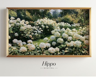 White Hydrangea Garden Frame TV Art, Cottage Garden Digital Download, Botanical Landscape, Summer Floral Samsung Frame TV Art