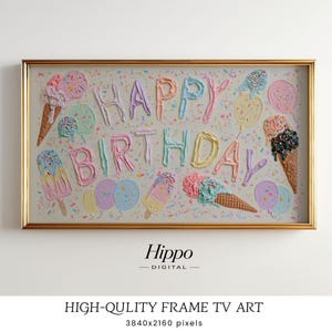 Ice Cream Happy Birthday Frame TV Art | Pastel Dessert Party Screen (Digital Download)