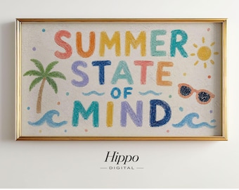 Summer State of Mind Frame TV Art, Coastal Summer Typography, Beach House Decor, Tropical Wall Art, Oil Pastel Samsung Frame TV Art