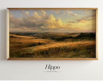 Golden Countryside Frame TV Art, Barbizon Landscape Painting, French Meadow Art, Samsung Frame TV Digital Download, Vintage Decor