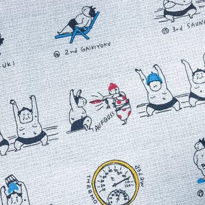 Sumo Sauna Japanese Tenugui Towel, 33x100 Cotton Fabric Wall Hanging, Made in Japan, Funny Totonotta Sauna Gift for Sumo Fans