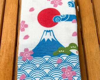 Mt Fuji Sakura Crane Japanese Tenugui Fabric Wall Art Traditional Japan Decor Gift for Japan Lovers Made in Japan