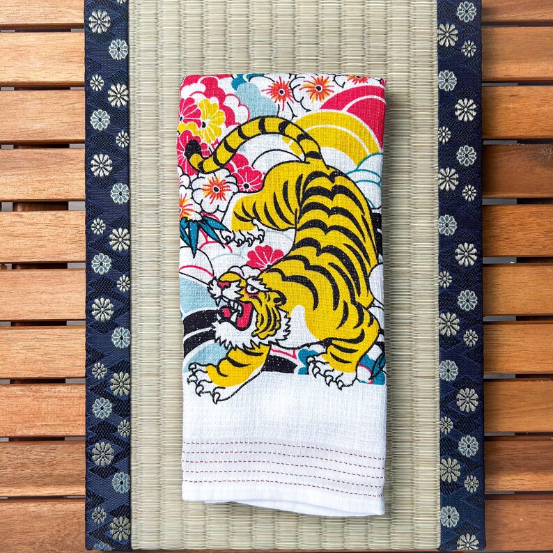 Tenugui Rising Sun Japanese Tenugui Towel – Tiger and Rising Dragon Design | Fuji Sunset ...
