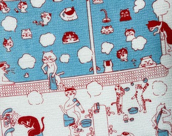 Cat Sento Japanese Tenugui Towel, Neko Bathhouse, Cotton, Made in Japan
