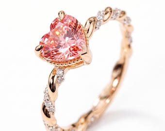 2.5CT Pink Heart Diamond Engagement Ring | Rose Gold Twisted Band Bridal Jewelry