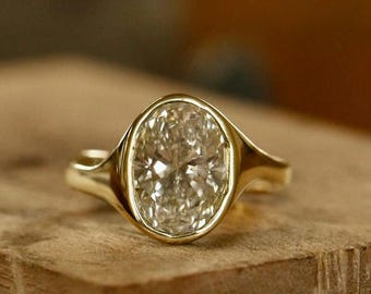 3CT Oval Lab Grown Diamond Ring: Solid Gold Vintage Bridal Proposal Anniversary Band