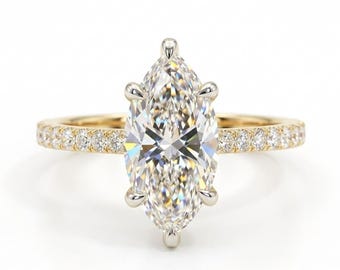 Marquise Cut Moissanite Engagement Ring, Vintage Gold Bridal Solitaire Jewelry