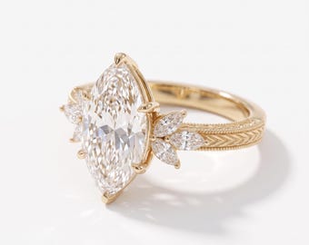 3 Carat Marquise Cut Diamond Engagement Ring, Rose Gold, Vintage Bridal Jewelry