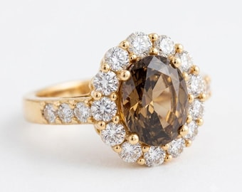 Solid Gold Oval Cut Engagement Ring, Birthday Gift for Women