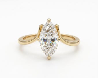 2CT Marquise Cut Lab Grown Diamond Engagement Ring 14K Gold Minimalist Bridal Ring