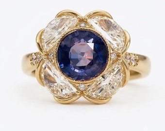 Floral Sapphire Diamond Engagement Ring, 2.50ct Statement Bridal Jewelry