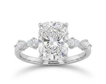 Cushion Cut Moissanite Engagement Ring, Solitaire Bridal, Vintage Gold Wedding, Anniversary Promise Ring