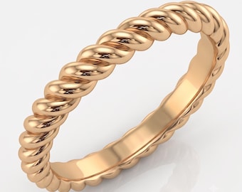 14K Gold Braided Twist Ring: Dainty Rope Wedding Band, Stackable (10K, 18K Options)